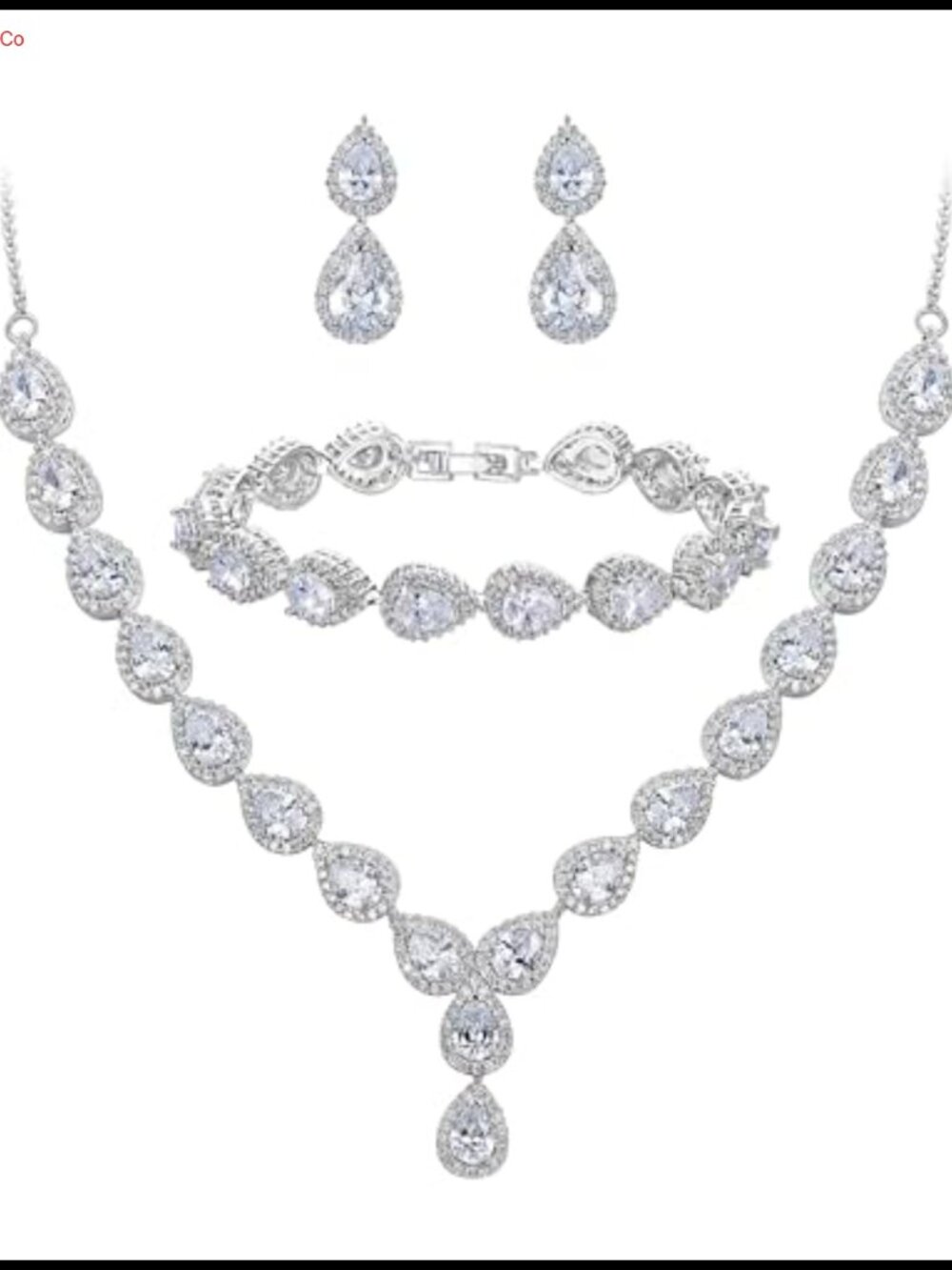 CZ Hearts Arrows Necklace Bracelet Earrings Jewelry Set Brass Women